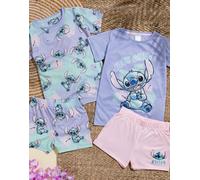Disney Lilo And Stitch Girls 2 Pack Pigiama | Bambini Rosa Viola Just Chill Animato Alien T-Shirts Shorts Set Movie Sleepwear Merchandising