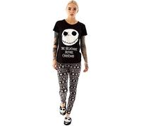 Disney Nightmare Before Christmas, Pigiama da Donna con Maglietta e Pantaloni Jack Skellington, Maglietta Nera per Adulti e Cintura Elasticizzata, Nero, S