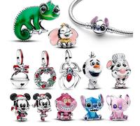 Disney Nuovo in Pendenti e Ciondoli in Argento 925 Topolino e Stitch Pendenti e Ciondoli Misura 3mm Bracciale Originale Collana da Donna Fai da Te Gioielleria Raffinata Regalo Caldo