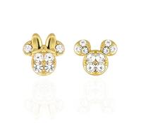 Disney Orecchini Mickey e Minnie, in Ottone Dorato con Zirconi Bianchi, Adatti per Donne e Bambine, Pronti da Regalare, Gioielli Ufficiali Disney