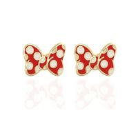 Disney Orecchini Minnie Mouse a Perno, in Ottone Dorato con Fiocco Smalto Rosso e Bianco, per Donna, Pronto da Regalare, Gioielli Ufficiali Disney