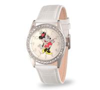 Disney Minnie Mouse Women's Silver Alloy Glitz Watch, White Leather Strap, W002764