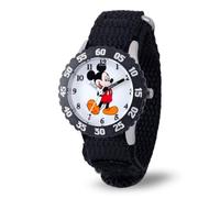 Disney Kids' W001574 Mickey Mouse Stainless Steel, Black Nylon Strap, Analog Display, Black Watch