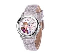 Disney Orologio analogico per bambini Frozen, in acciaio inox, con cinturino in pelle (cassa semplice), argento, Argento, Cinturino