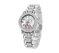 Disney Orologio da polso analogico al quarzo con pietre galleggianti rotonde per adulti, argento, Elsa