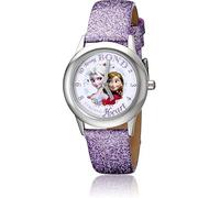 Disney Orologio Frozen per ragazze 4-7 - Principessa con quadrante personaggio - Ottimo regalo per bambini - Lunetta argento e cinturino in pelle viola scintillante - Acquista e ottieni 1 orologio