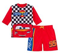 Disney Pantaloncini da Bagno per Ragazzi Cars + Rash Vest Lighting McQueen Set da Bagno in 2 Pezzi Top da Surf per Bambini + Pantaloncini da Surf Set da Nuoto