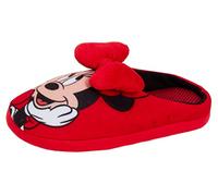 Disney Pantofole da bambina Minnie Mouse 3D Bow Red Mules Open Back Slip On House Scarpe, Rosso, 30 EU