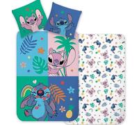 Disney - Parure da letto Stitch e Angel - copripiumino 140 x 200 cm + federa - 100% cotone - design tropicale reversibile per bambini e adolescenti