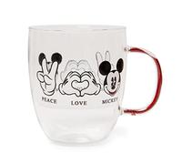 Disney "Peace Love Mickey Mouse Tazza da caffè in vetro da 400 ml | Grande tazza da caffè per espresso e caffeina