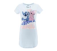 Disney Pigiama Camicia da Notte Stitch e Angel da Donna, in Cotone, Color Pastello, Maniche Corte (Azzurro, XL)