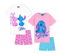 Disney Pigiama Corto Bambina, Confortevole Pigiami Estivo - Stitch Regalo (Rosa/Blu - Confezione da 2, 6-7 Anni)