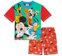 Disney Pigiama Corto Topolino, Paperino, Pippo, Plutone Rosso 100% Cotone