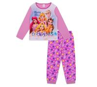 Disney Pigiama da bambina, motivo: Ariel Rapunzel Belle & Aurora rosa, pantaloni in cotone con risvolto, biancheria da notte morbida, età 2-8 anni, Lilla, 5-6 Years