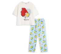 Disney Pigiama da Donna a Maniche Corte, con Gamba Lunga, Bianco, Blu e Giallo della Sirenetta | Pigiama con Stampa Ariel Flounder | Abbigliamento da Notte per Il Relax a casa | Merchandising