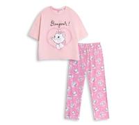 Disney Pigiama da Donna a Maniche Corte e Lunghe, Modello Marie degli Aristogatti | Pigiama con Stampa a Cartoni Animati e Slogan Bonjour! | Abbigliamento da Notte retrò | Merchandising