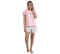 Disney Pigiama da donna a maniche corte Sleepy Marie in cotone, scollo rotondo e pantaloncini stampati con vita regolabile, maglietta con dettagli lucidi, Rosa, L