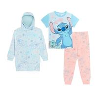 Disney Pigiama da ragazza Stitch 3 pezzi + felpa con cappuccio oversize per bambini in pile indossabile coperta con cappuccio con pigiama abbinato, Multi, 5-6 Years
