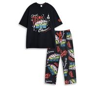 Disney Pigiama da Uomo Toy Story Aliens Nero a Maniche Corte e Gambe Lunghe | Pigiama con Stampa retrò Cosmic Cheese | Comodo Pigiama da Notte | Merchandising