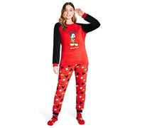 Disney Pigiama Donna Invernale in Pile con Calze Stitch Topolino Minnie Baby Yoda (Rosso Mickey, L)