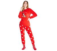 Disney Pigiama Donna Invernale in Pile con Calze Stitch Topolino Minnie Baby Yoda (Rosso Minnie, S)