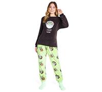 Disney Pigiama Donna Invernale in Pile con Calze Stitch Topolino Minnie Baby Yoda (Verde Mandalorian, L)