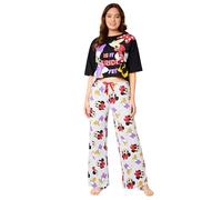 Disney Pigiama Donna - Pigiama Donna Cotone Lungo a Manica Corta S-XL Pigiami Due Pezzi - Regali Donna (Nero/Grigio Minnie, L)