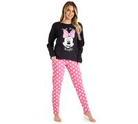 Disney Pigiama Donna - Pigiama Donna Cotone Lungo in Cotone S-XL Pigiami Due Pezzi Stitch Minnie IH Oh - Regali Donna (Nero/Rosa Minnie, M)
