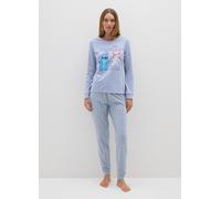 DISNEY, Pigiama In Puro Cotone Azzurro Con Stampa Stitch, Donna, Multicolor, Taglia: S
