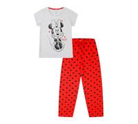 Disney Pigiama lungo da donna Minnie Mouse rosso grigio in cotone, Rosso, 8-10