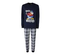 Disney Pigiama lungo da uomo in cotone con stampa e pantaloni a quadri - blu scu