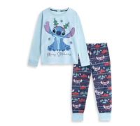 Disney Pigiama Unisex per Bambini a Maniche Lunghe e Gambe Lunghe Lilo & Stitch Merry Stitchmas | Pigiama Natalizio Azzurro, Blu Scuro e Rosso | Merchandising Lilo & Stitch