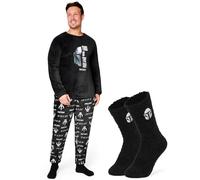 Disney Pigiama Uomo Invernale - The Mandalorian Set Pigiama Uomo Pile con Calze a Pantofola M - 2XL Regalo Natale per Uomini (Nero, M)