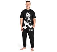 Disney Pigiama Uomo - Pigiama Uomo Cotone Brontolo Paperino M-3XL Pigiami Uomo e Ragazzi a Maniche Corte Pigiami Due Pezzi da Uomo Lungo (Nero Donald Duck, 2XL)