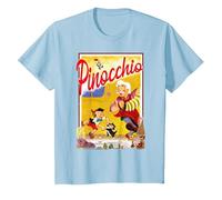Disney Pinocchio Vintage Storybook Poster Maglietta, Bambini, Celeste, 10 anni