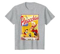 Disney Pinocchio Vintage Storybook Poster Maglietta, Bambini, Grigio Melange, 6 anni