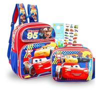 Disney Pixar Cars - Mini zaino con portapranzo per bambini - Bundle con borsa da scuola Pixar da 30,5 cm, scatola per il pranzo, adesivi, altro ancora | Pixar Cars Forniture scolastiche per ragazzi