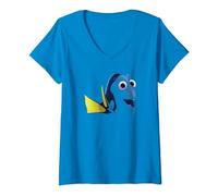 Disney Pixar Finding Dory Big Face Blue Maglietta con Collo a V