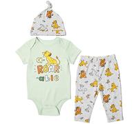 Disney Pixar Toy Story Monsters Inc. Lion King Mickey Mouse Mike Body Pantaloni e cappello, 3 pezzi, neonato e bambino, Re leone, verde, 12 maanden