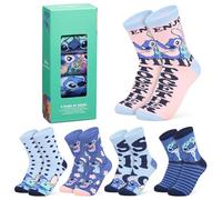 Disney Polpaccio Calzini Donna, Morbido Novità Calze Pacco da 5 - Regalo Donna (Blu/Pesca Stitch, 35-41 EU)