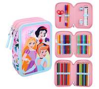 Disney Princess - Astuccio grande a 3 ripiani, con scomparti multipli, articoli per la scuola, cancelleria, penne colorate, Multicolore, Disney Princess - Astuccio grande a 3 ripiani