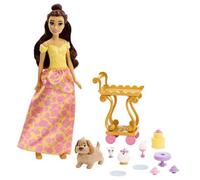 Mattel Disney Princess Belle Tea Time Fashion Doll & Playset with Tea Cart, 3 Ch