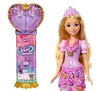 Mattel Disney Princess - Rapunzel Jewel Reveal, bambola alla moda ispirata al film con 9 accessori a sorpresa, anello indossabile e portagioie a forma di cuore inclusi, 3+ anni, JLK28