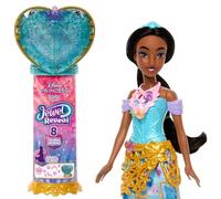 Mattel Disney Princess - Jasmine Jewel Reveal, bambola alla moda ispirata al film con 9 accessori a sorpresa, anello indossabile e portagioie a forma di cuore inclusi, 3+ anni, JLK30