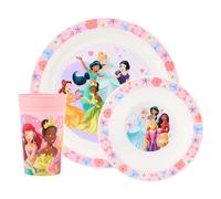 Disney Princess, set da tavola per bambini, 3 pezzi, in polipropilene, con piatto, ciotola e bicchiere con Belle, Cenerentola, Biancaneve e Moana, adatto al microonde e alla lavastoviglie, adatto per
