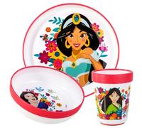 Disney Princess - Set da tavola per bambini, 3 pezzi, riutilizzabile, bicolore, con piatto, ciotola e bicchiere, senza BPA