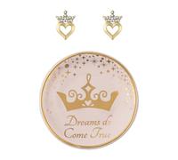 Disney Princess Tiara Heart Earrings and Trinket Tray Jewelry Dish Gift Set SF00