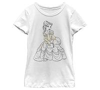 Disney Princess Sketchy Belle Girl's Solid Crew Tee, White, Large