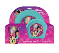 Disney Princesses - Set di stoviglie per bambini, 3 pezzi, con piatto piano, piatto fondo e bicchiere in polipropilene riutilizzabile, per bambini, set di stoviglie per i pasti
