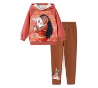 Disney Principessa Bambino Ragazze Vestiti Manica Lunga Felpe con Cappuccio e Leggings Abbigliamento Set Autunno Casual Pullover Tuta, Principessa-moana-marrone, 5-6 anni